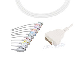 A2028-EE1 GE Healthcare Compatible EKG Cable DB-15 Connector 4.7KΩ AHA Clip