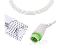 A1043-EE1 GE Healthcare Compatible  EKG Cable Round 12-pin 10KΩ AHA Snap
