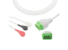 A3056-EC1 GE Marquette Compatible Direct-Connect ECG Cable 3-lead Snap, AHA 11pin