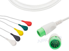 A500C-EC0 Comen Compatible One piece 5-lead ECG Cable Snap, IEC 12pin